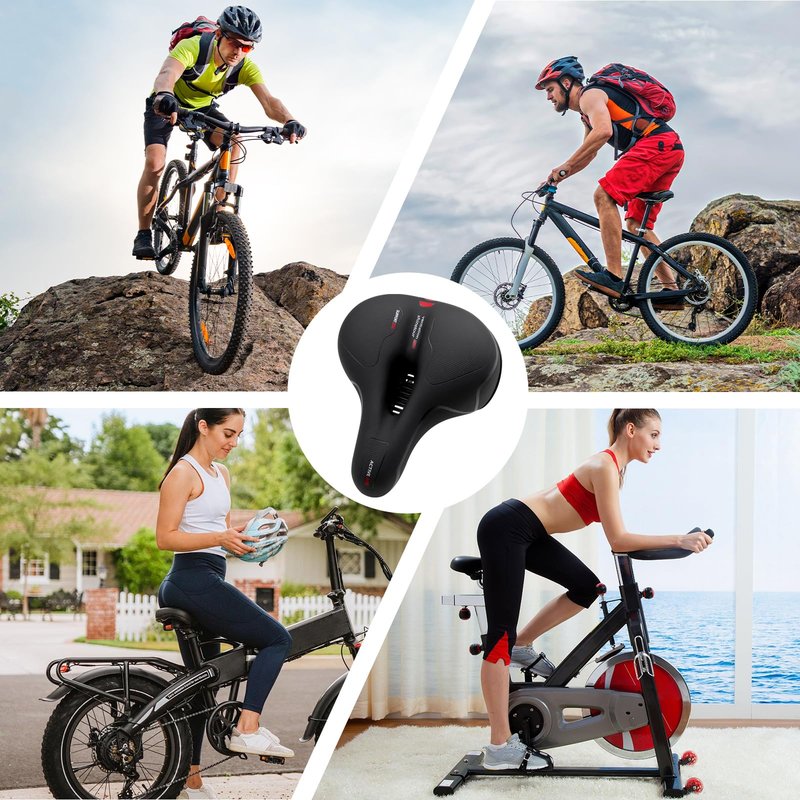 Bike Seat Cushion, Comfort Wide Bike Saddles with Dual Shock Absorption Balls for Men Women, Bicycle Seat Replacement Accessory Fit for Mountain or Road Bikes
