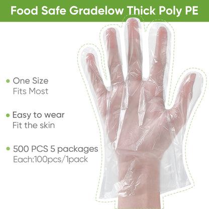 Disposable Food Prep Gloves - 500 PCS Disposable Plastic Gloves forFood Safe, Food Handling, Cooking，One Size Fits Most