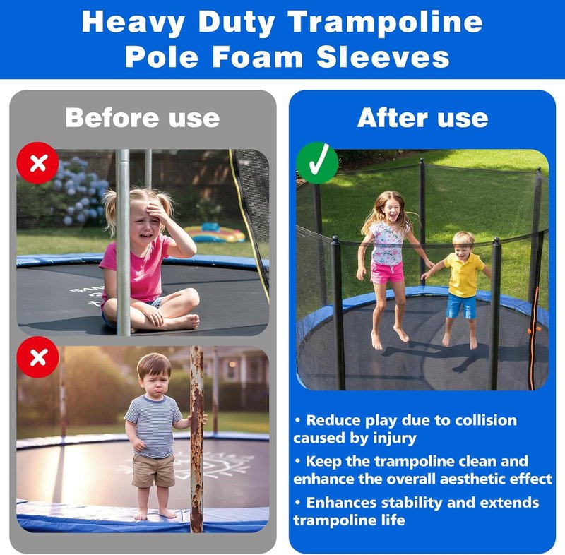 Trampoline Pole Covers - 35.4 Inch Foam Sleeves for Safety | Black, 1.26 Inch Diameter