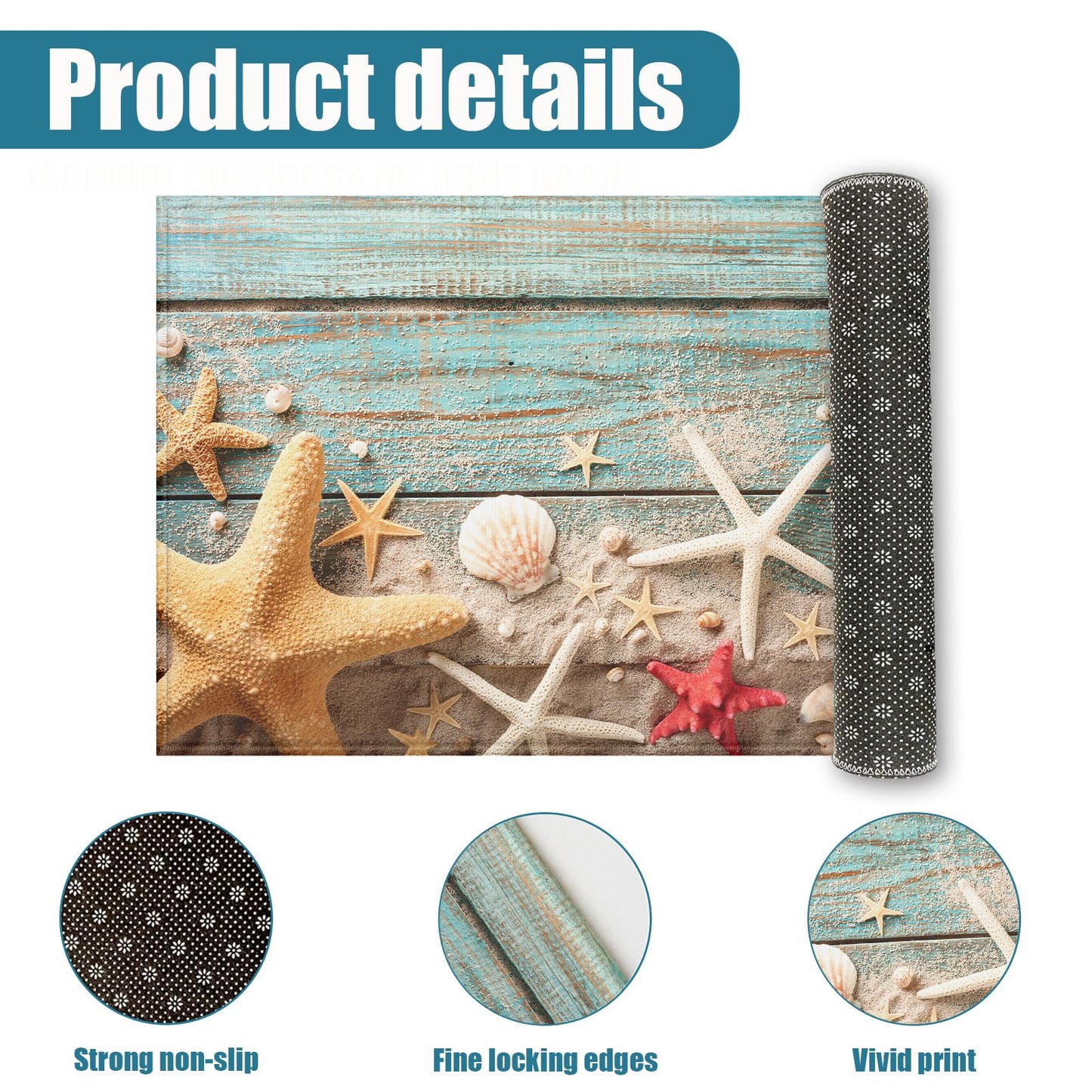 Beach Shells Starfish Indoor Door Mat, Outdoor Entrance Doormat for Entryway Kitchen Bathroom 17 X 29 Inch