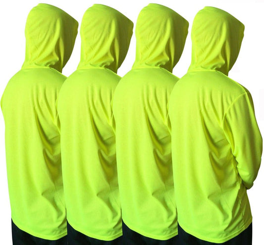 Men UPF 50+ Sun Protection Breathable T Shirt Long Sleeve Fishing Workout T-Shirts with Hood (as1, Alpha, l, Regular, Regular, 4Pcs Neon Yellow)
