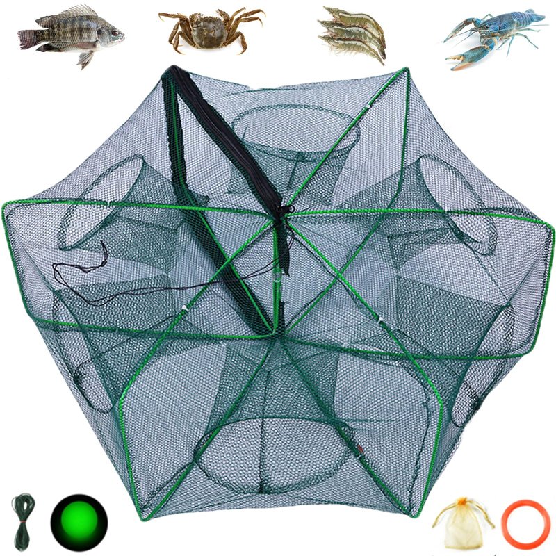 The Magic Foldable Fishing Trap, Folding Fishing Net，2024 Upgrade Auto-Foldable Strengthened Fishing Trap Net, Minnow Traps for Bait Fish，Fish Traps，Crawfish Trap，Minnow Trap(6Holes)