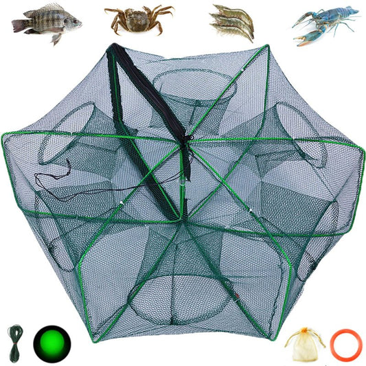 The Magic Foldable Fishing Trap, Folding Fishing Net，2024 Upgrade Auto-Foldable Strengthened Fishing Trap Net, Minnow Traps for Bait Fish，Fish Traps，Crawfish Trap，Minnow Trap(6Holes)