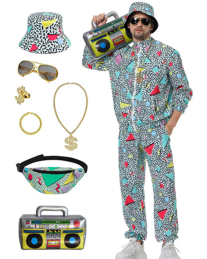 Deaboat Track Suits Mens Festival Outfit Halloween Cosplay Costume Men Outfit Holiday Tracksuit 90s Mens Clothing Windbreaker Set 9Pcs(Green/S)