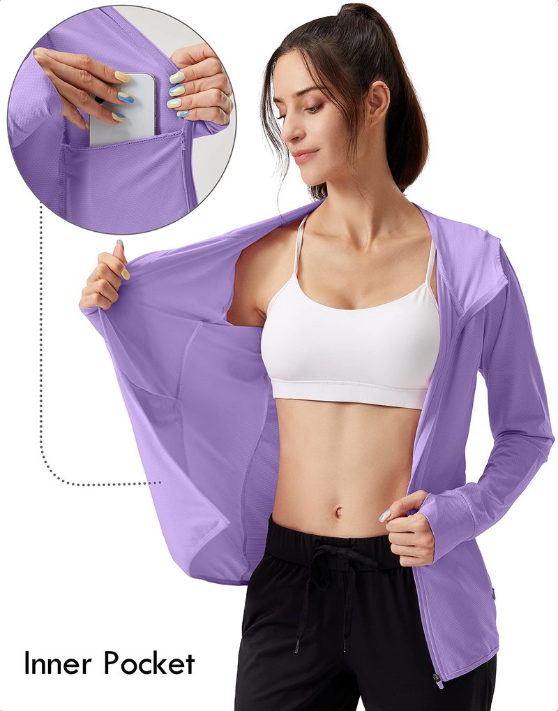 Soothfeel Women's UPF 50+ Sun Protection Hoodie Jacket Lightweight Long Sleeve Sun Shirt for Women with Pocket Hiking Outdoor Purple 3XL