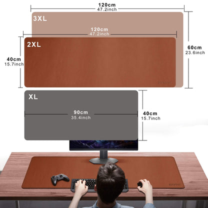 ZORESYN Large Gaming Desk Mat 120x40cm (Light Brown), PU Leather Extended Mouse Pad with Keyboard Space, Waterproof & Nonslip Base