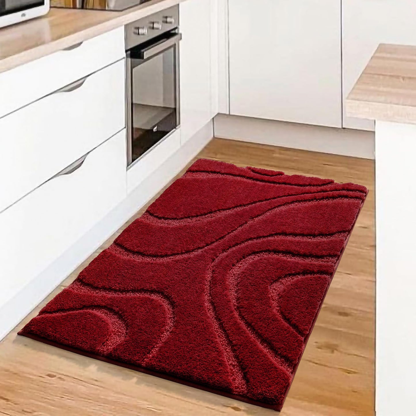 DEXDE Bathroom Rugs Mat, Soft Plush Shaggy Microfiber Bath Rug Non Slip Bath Mats for Bathroom Floor, Machine Washable Absorbent Carpet for Shower Tub, Burgundy Red 20"x32"