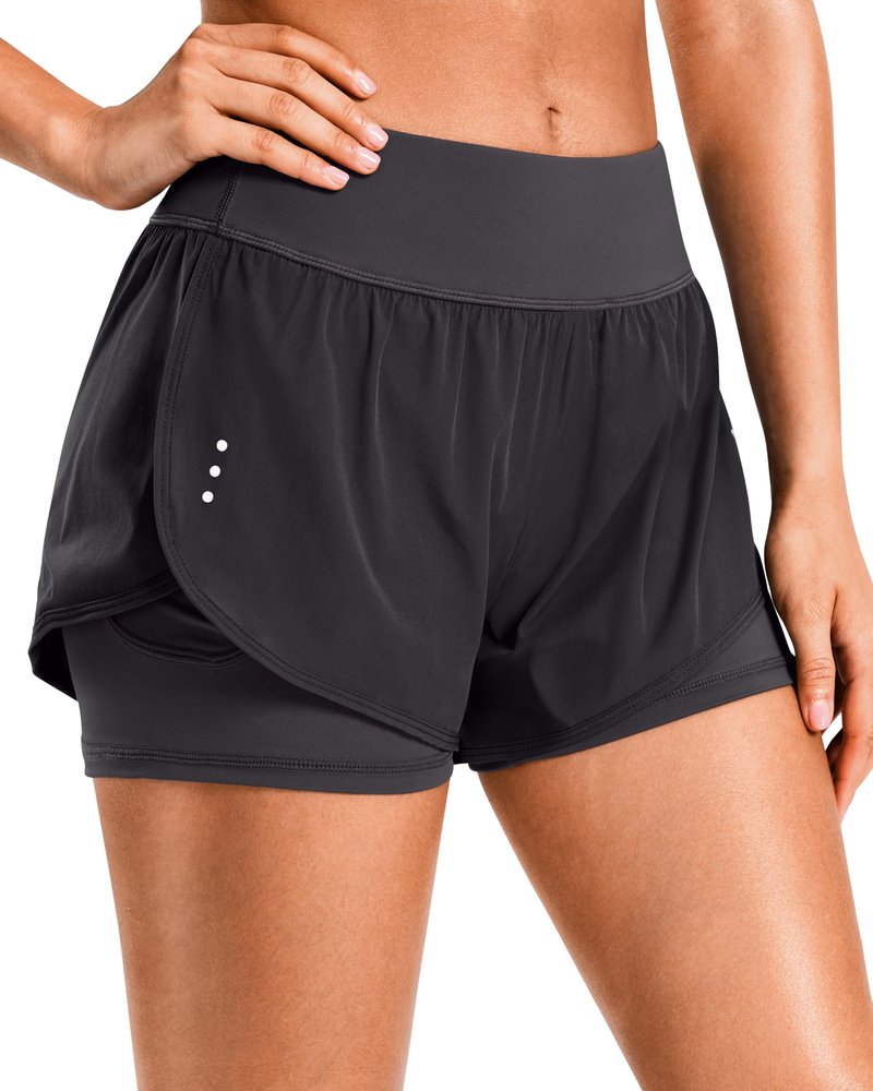 Soothfeel Women's 2 in 1 Running Shorts Workout Athletic Gym Yoga Shorts for Women with Phone Pockets Dark Grey