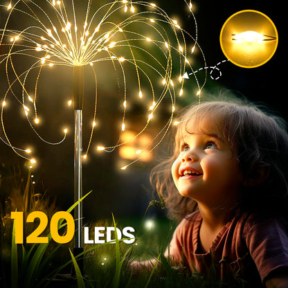 GIGALUMI Solar Lights Outdoor Garden, Solar Firework Lights 120 LEDs 4 Packs, Starburst Light Waterproof for Yard Lawn Party Patio Wedding Decor(Warm White)