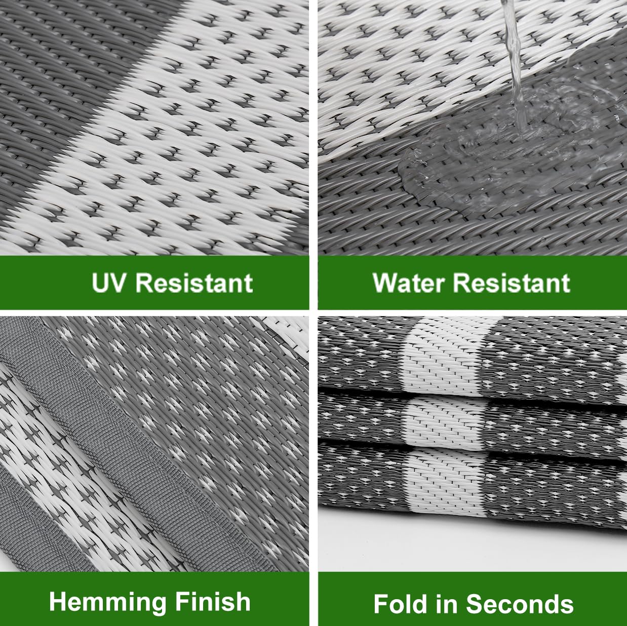 RURALITY Outdoor Rugs 5x8 Waterproof for Patios Clearance,Plastic Straw Mats for Backyard,Porch,Deck,Balcony,Grey&White