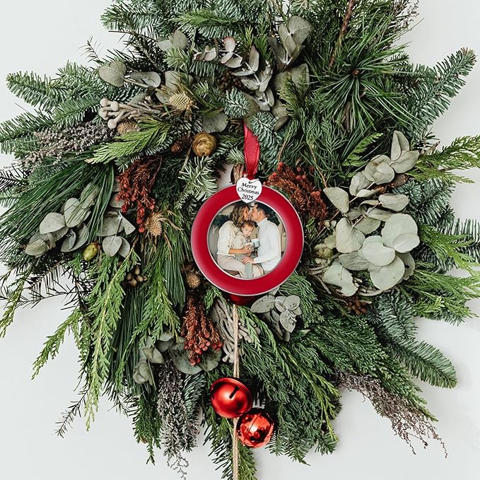 GUOER 3PCS Christmas Tree Ornaments Set Picture Frame Ornament Holiday Keepsake Gift Home Decor Christmas Decorations Xmas Gifts Pendant with 2.5” Photo Frame Insert (Red 2025)