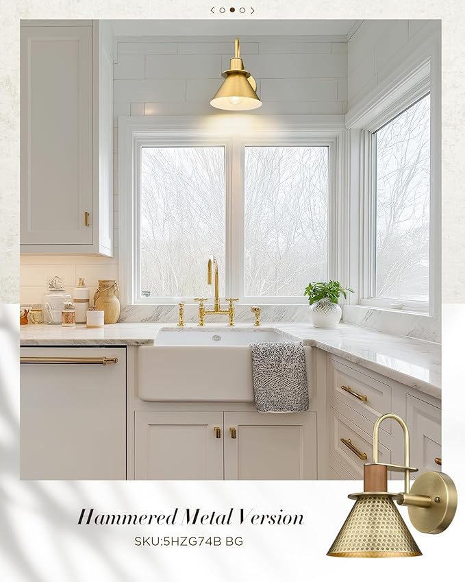 Gold Wall Sconces, HWH Indoor Wall Lights, Gooseneck Barn Wall Lamp, Brass Wall Sconce Light for Bedroom Living Room Kitchen, Gold Finish, 5HZG56B BG
