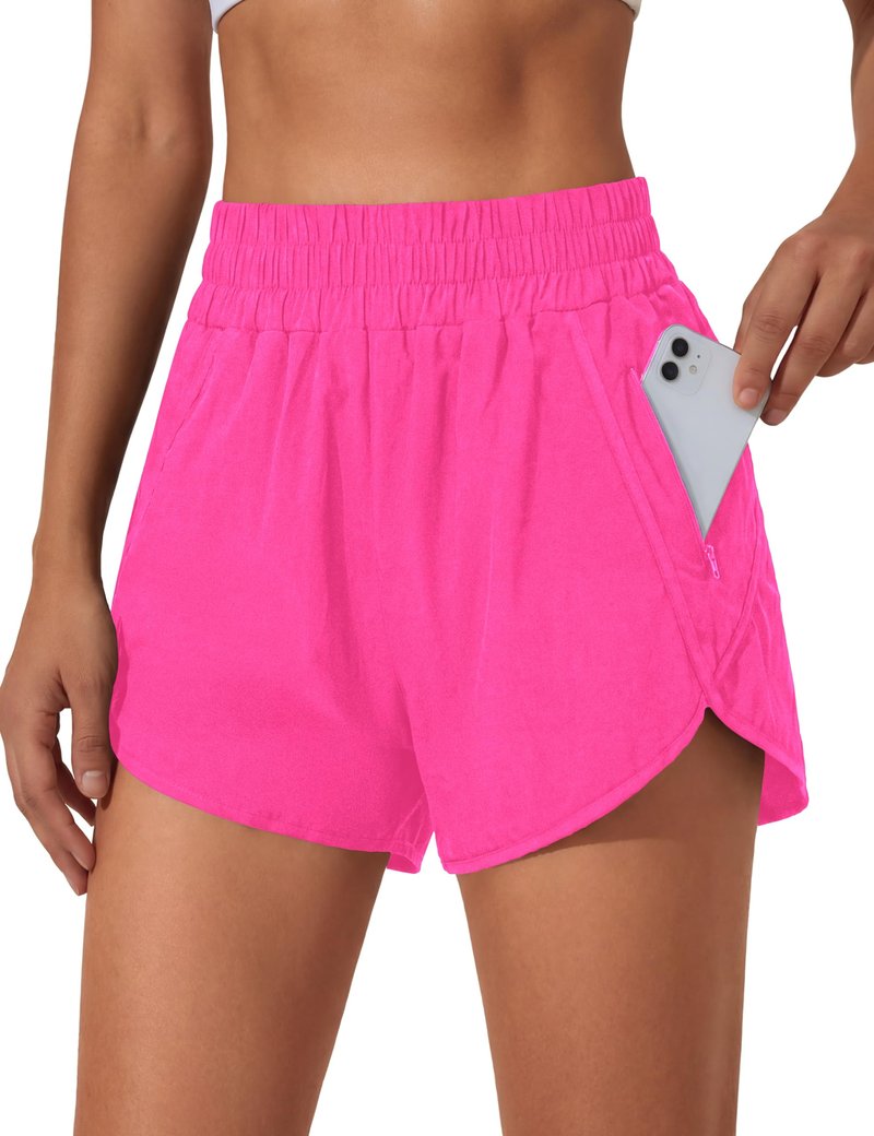 BMJL Women's Running Shorts Elastic High Waisted with Pockets, 2.5" Sporty Workout Quick Dry Athletic Shorts(M,Hot Pink)