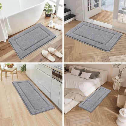 Pauwer Microfiber Soft Bath Mat Set 3 Piece Absorbent Bathroom Toilet Rug Non Slip Machine Washable Bath and Pedestal Mat Sets, Grey