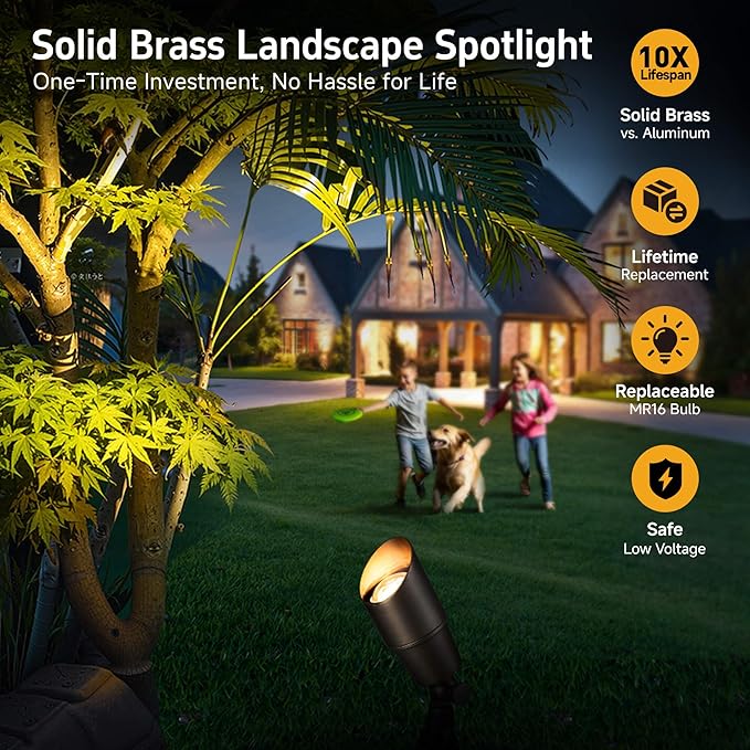 Gardenreet Solid Brass Spot Lights - Low Voltage Landscape Spotlight Outdoor, 12V LED Uplights Wired, Waterproof Electric Bronze for Patio Wall Without MR16 Bulb (6 Pack)