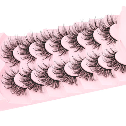 Geeneiya Lashes Wispy Mink Natural Eyelashes Spikes Lash Extensions Look Fluffy False Eyelashes 18mm Long Strip Lashes Cat Eye Eyelashes Fairy Look 7 Pairs Multipack