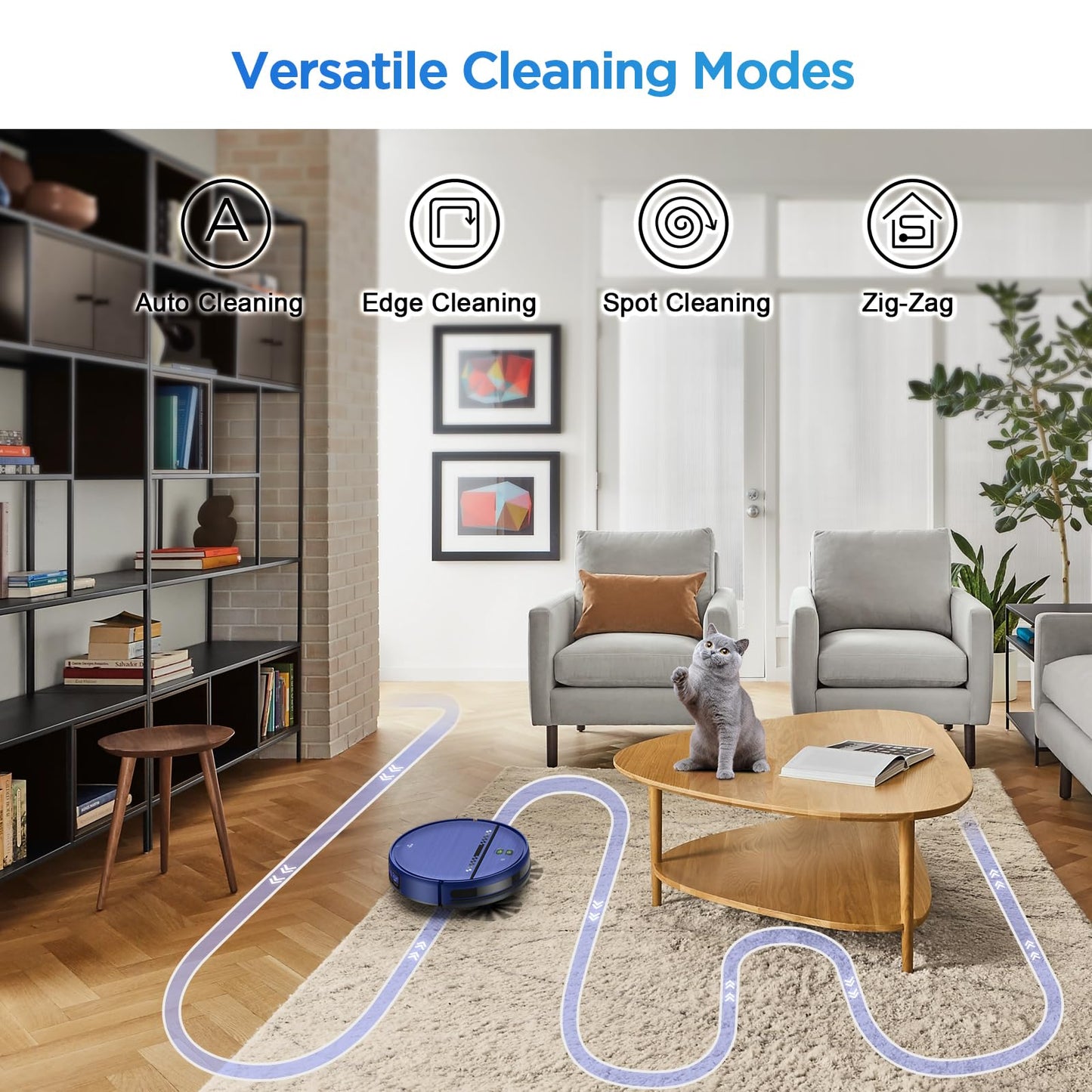 Robot Vacuum and Mop Combo, 2-in-1 Robot Vacuum Cleaner, Perfect for Pet Hair, Hard Floor and Carpet, Anti-Bump, Anti-Fall, App, Voice and Remote Control
