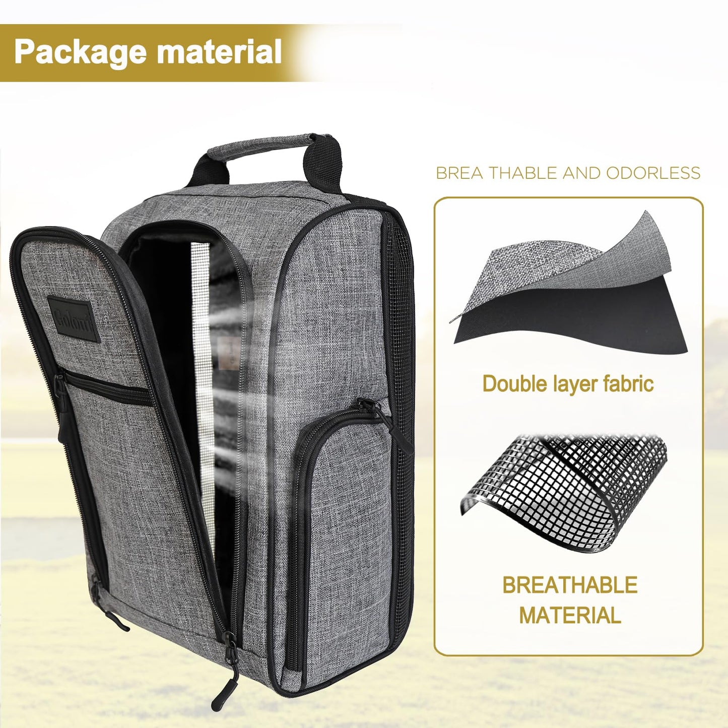 Goloni Golf Shoe Bag for Men & Women, Padded Travel Shoe Bag with Side Accessory Pockets,Sport Shoe Carrier for Golf Shoes,Socks,Tees & Balls,Durable & Lightweight Design (Gray)