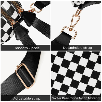 Checkered Crossbody Bum Bags for Women Nylon Checkered Purse Checkerboard Fanny Pack
