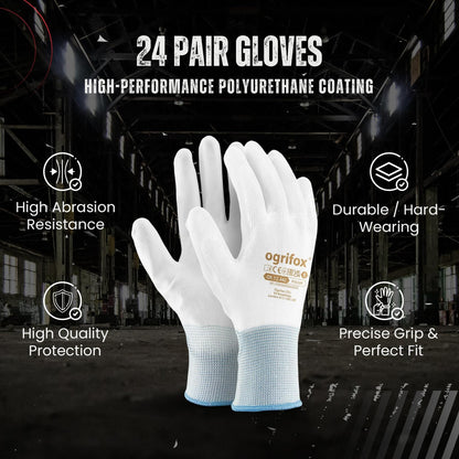 24 pairs PU coated work gloves Gardening Mechanic and FUZZIO clip glove holder (L - 9, Black)