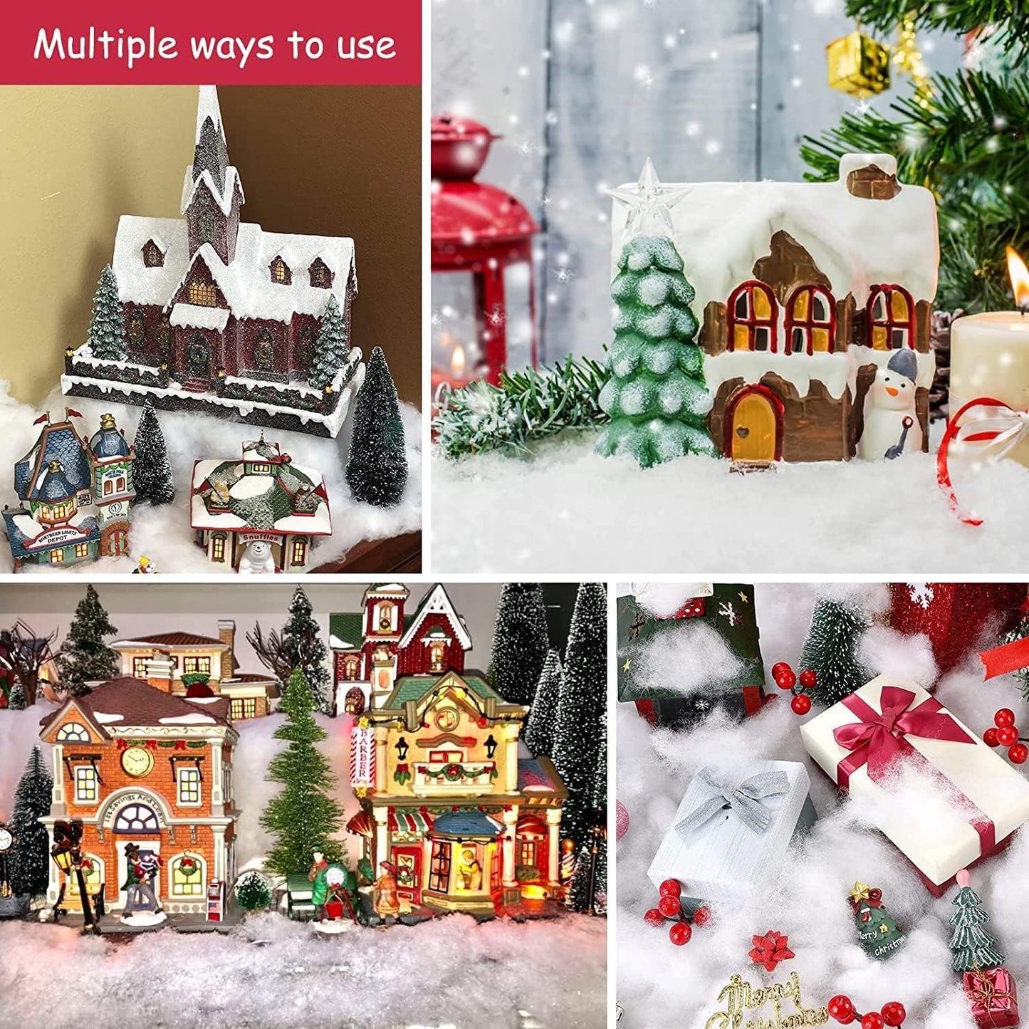 Christmas Fake Snow Decor, Fiber Artificial Snow Cotton Snow Fluffy Indoor Decoration, Flame Resistant Snow Blankets for Winter Mantle Village, Nativity, Christmas Decoration