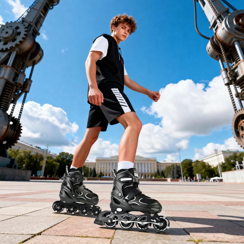 2PM SPORTS Inline Skates for Kids Girls Boys Ages 5-8 8-12 4-6 6-12 with Light Up Wheels, Adjustable Roller Skates Blades for Adults Men Women Male Beginners Youths, Black Large