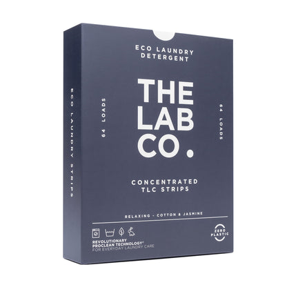 The Lab Co. Laundry Detergent Strips Sheets | 64 Loads | Eco Ultra-Concentrated | Non-Bio for Sensitive Skin | Relaxing Fragrance Cotton Lavender Jasmine
