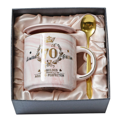 Best Friend Birthday Gifts for Women, Friendship Gifts for Women, Unique Birthday Valentines Day Gift Ideas for Her, Friends Female, Besties, BFF Ceramic Marble Coffee Mug Gift Box Printed Gold 14 oz