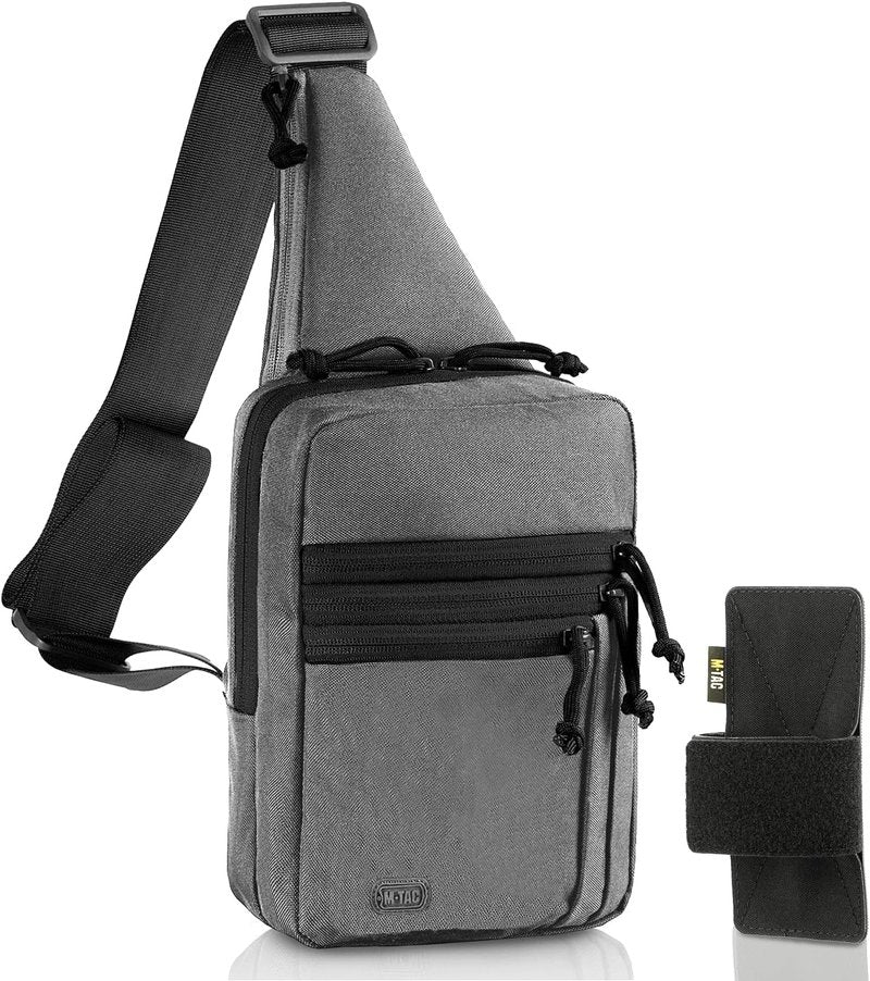 M-Tac CCW Sling Bag - Tactical Crossbody Concealed Carry Bag for Men & Women | Grey Left-Handed EDC Shoulder Pack