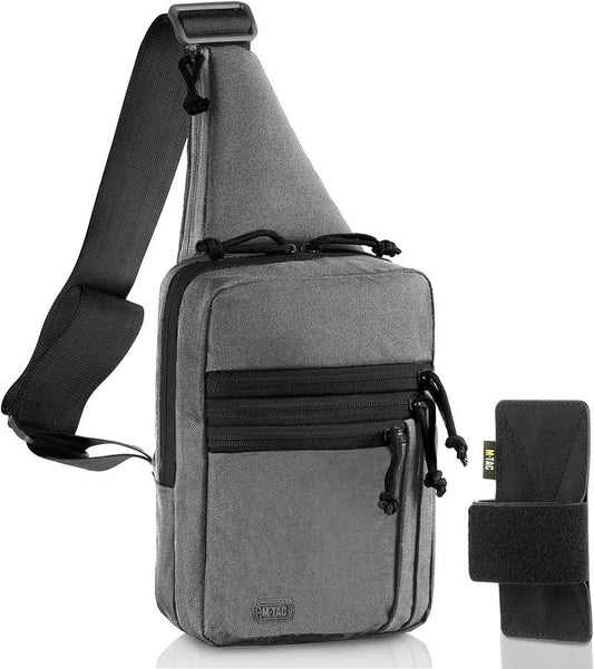 M-Tac CCW Sling Bag - Tactical Crossbody Concealed Carry Bag for Men & Women | Grey Left-Handed EDC Shoulder Pack