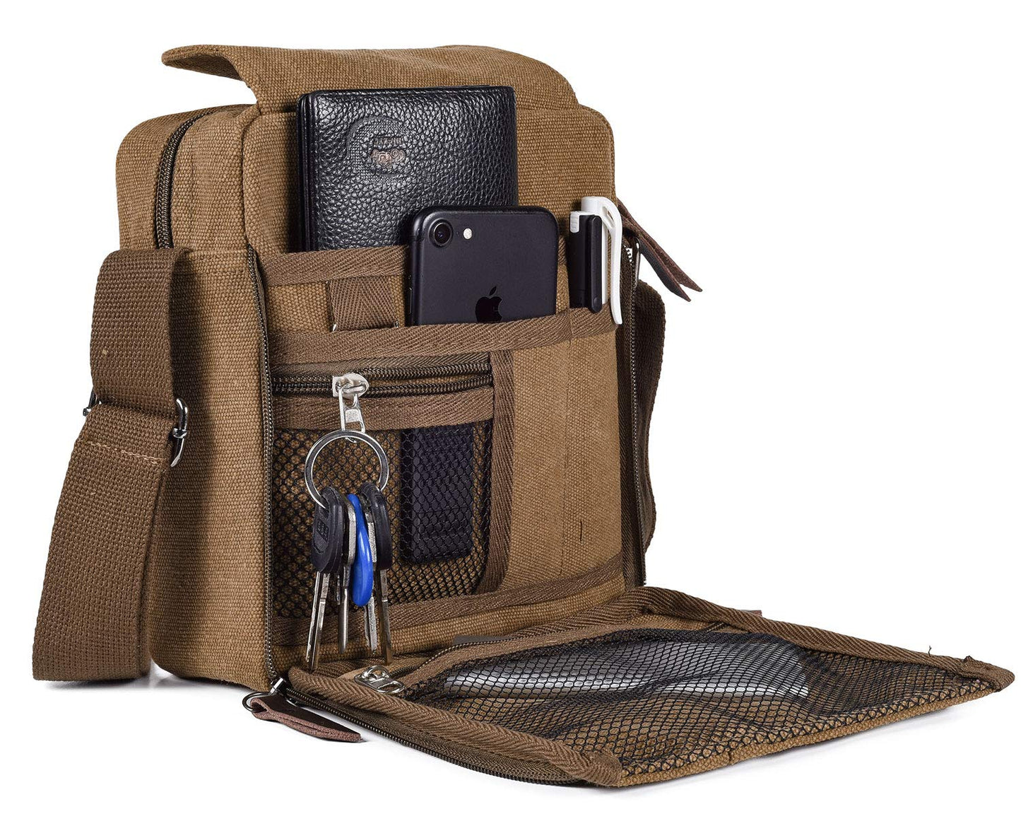 dealcase Canvas Small Messenger Bag for Men Women, Casual Shoulder Bag Chest Bag Travel Carry Bag Multi-pocket Purse
