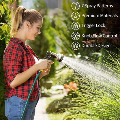 AUTOMAN Hose Pipe Spray Gun, 7 Patterns Garden Hose Spray Gun, High Pressure Hose Nozzle, Anti-Slip Water Hose Gun for Plants & Lawns Watering, Car & Bike Washing and Pets Bathing