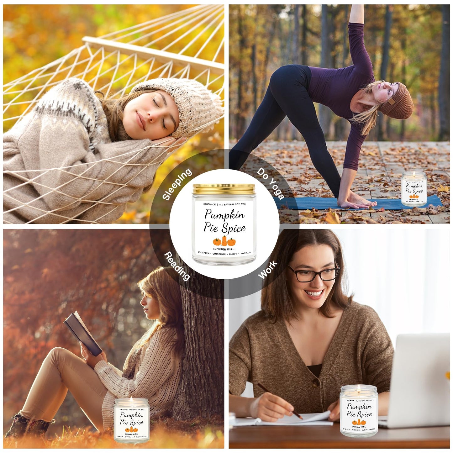 Homsolver Fall Candles, Pumpkin Cinnamon Spice Candle, Fall Candles Decorations for Home Gifts for Women Pumpkin Pie Spice Scented Candle Gifts