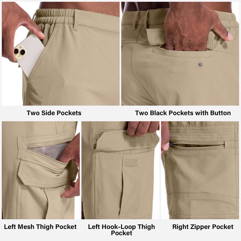 Jessie Kidden Mens Outdoor Casual Expandable Waist Lightweight Water Resistant Quick Dry Fishing Hiking Shorts #6222-Khaki,34