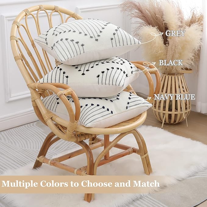 Mecatny Boho Outdoor Throw Pillow Covers 12X20 Set of 2, Farmhouse Lumbar Pillow Covers for Couch Sofa Living Room, Black & Cream White