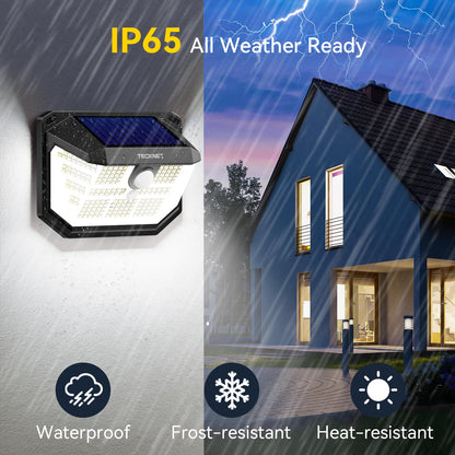 TECKNET Outdoor Solar Light 231 LED, 3 Modes Motion Sensor, Solar Powered Security Light 300° Wide Angle, IP65 Waterproof, Solar Wall Light for Front Door/Fence/Yard/Garage/Garden (2 Pack)