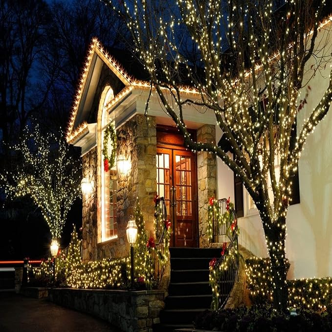 50ft 100 Counts Warm White Christmas Lights - White Christmas Lights Commercial Grade Outdoor Waterproof, Soft White Christmas Lights Indoor 5mm Wide Angle Green Wire, IP:65, UL