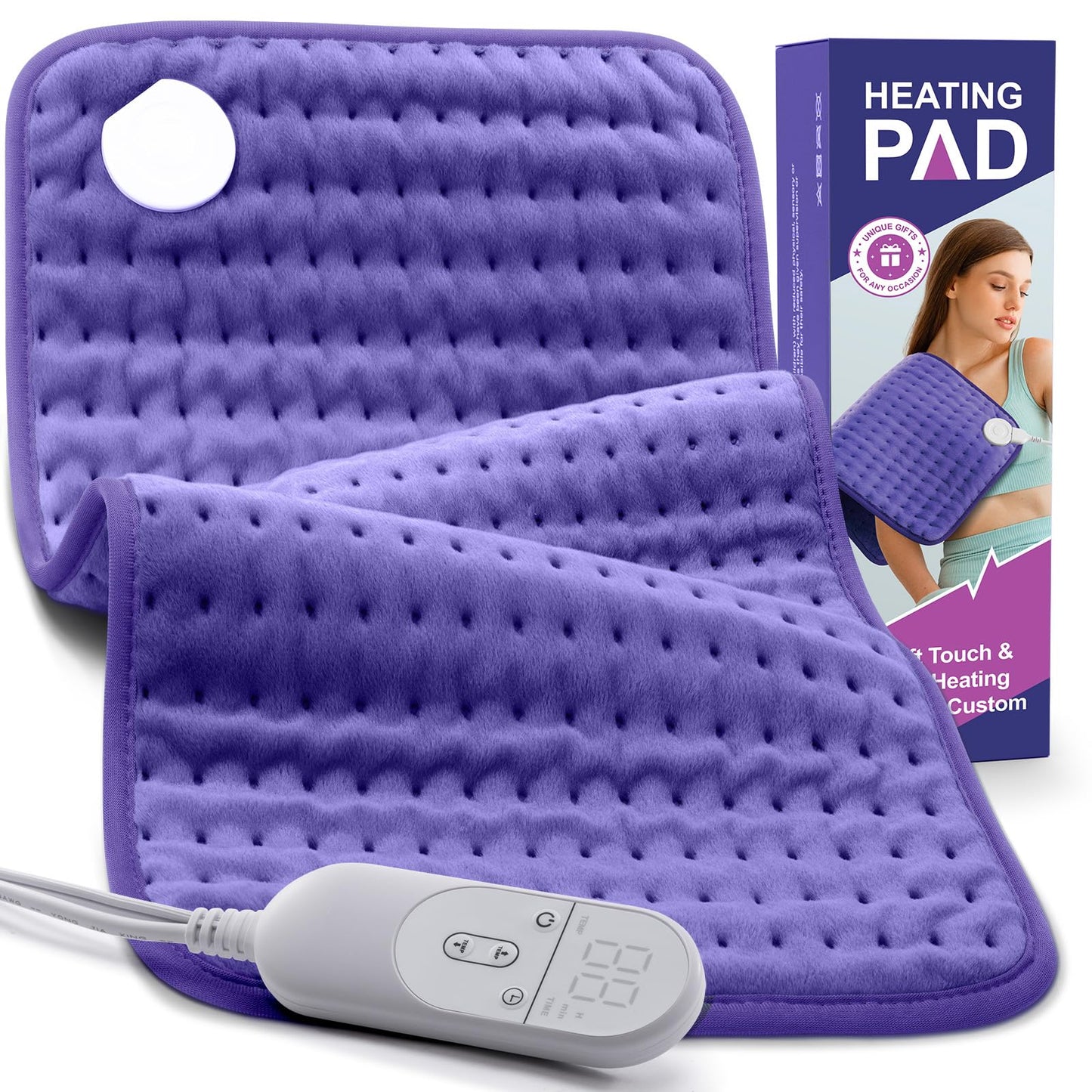 Heating pad for Back, Neck, Shoulder, Cramps and Leg Pain Relief, Heat Pads Christmas Gifts for Women, Men, Mom, Dad, Auto-Off,Machine Washable,Moist Dry Heat Options,Extra Large 12"x24"