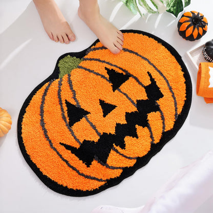 TRUEDAYS Halloween Decor Cute Orange Pumpkin Bath Mat for Bathroom, Pumpkins Halloween Decoration Orange Fun Bathroom Rug Non Slip Cartoon Bath Rug Bathroom Mat Plush Shower Rugs Washable