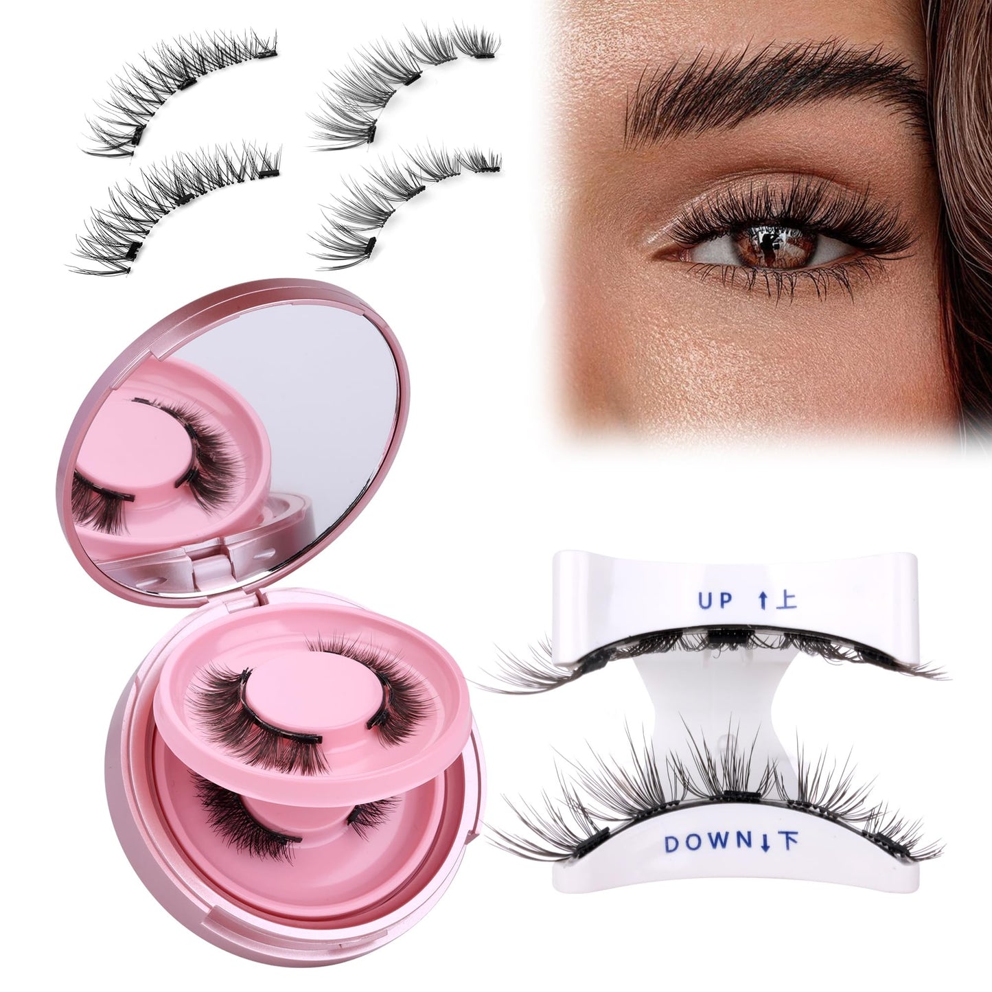 JIMIRE Magnetic Eyelashes Natural Look 2 Pairs Cat Eye Magnetic Lashes with Applicator Reusable Magnetic Eyelashes No Glue Needed Magnetic Lashes without Eyeliner Demi-Wispies Eyelashes Easy to Apply