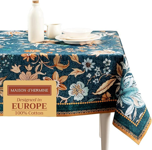Maison d' Hermine Table Cloth Rectangle Table 100% Cotton 70 x 120 Inches Fall Tablecloth Reusable Everyday Use for Thanksgiving Christmas Decorations Dining Farmhouse Party (Luxury Loft - Dark Teal)