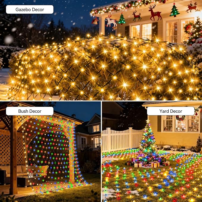 Obrecis Christmas Outdoor Net Lights, 204 LED 35 Color Changing Mesh Lights, 9.8 ft x 6.6 ft Waterproof Connectable Multicolored Halloween String Lights for Bushes Xmas Tree Wedding Party Home Decor