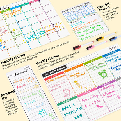 4 Pack Dry Erase 2024 Magnetic White Board Calendar Kit, Feela Monthly Weekly Calendar for Wall Refrigerator, Office Supplies with 8 Magnetic Erase Markers, 1 Eraser, 10 Stickers for Schedule