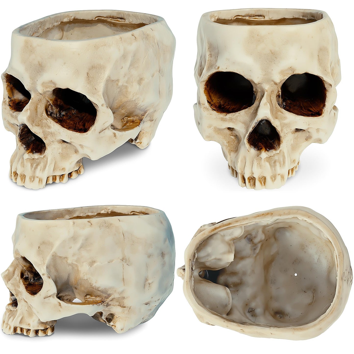 READAEER Skull Planter with Drain Hole, Resin Skull Shaped Flower Pot Candy Bowl, Gothic Decoration for Home Office Desk- White