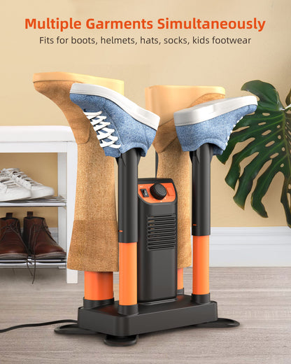 Boot Dryer Shoe Dryer, Glove Dryer & Boot Warmer with Heat Blower, Ski Boot Dryer with Adjustable Tubes & Timer, Ultra Silent, Quick Drying for Work Boots, Ski Boots, Sneakers, Gloves, Hats, Helmets
