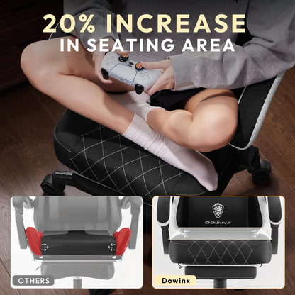 Dowinx Gaming Chair, Breathable Fabric Computer Chair with Pocket Spring Cushion, Ergonomic Massage Gamer chair with Lumbar Support and Footrest, Height Adjustable Office Game chairs for Adults, Black