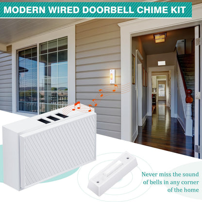 Saillong Wired Doorbell Chime with 2 Lighted Push Buttons, 16V 10VA Two Sounds Front and Rear Hardwire Door Bell Kit for Home Wall Inside, Compatible with Most Brand Doorbells(Black, White, Yellow)