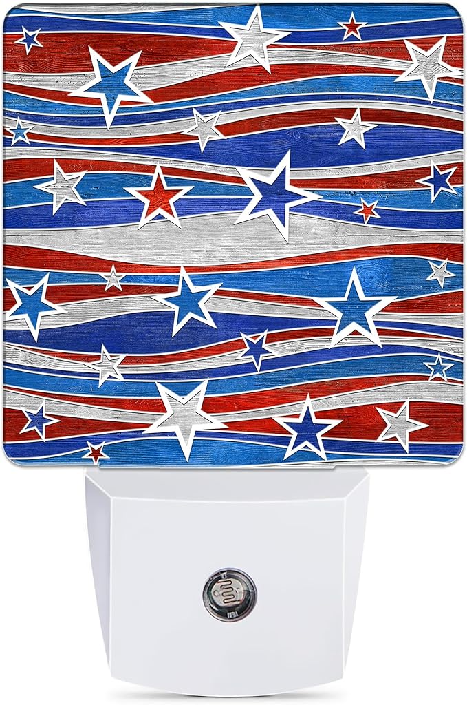 Christmas USA Flag Night Light Plug in Wall Lamp Smart Dusk to Dawn Sensor for Home Decorative, Kids Room Bedroom Bathroom Kitchen Hallway Gifts