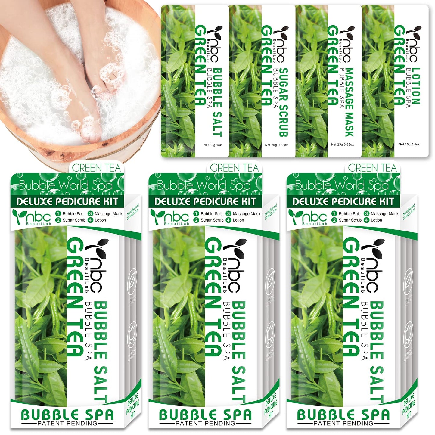 Pedicure Kit Foot Soak Set: Bubble Salt, Sugar Scrub, Massage Mask, Massage Lotion in a Box, 4 Step Foot Spa Kit for Dry Feet,Tired Feet（3 Set Tropical Fruit)