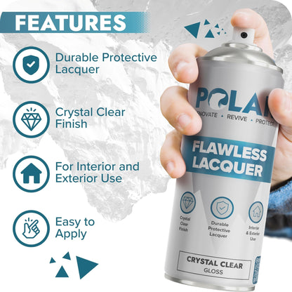Polar Flawless Clear Lacquer Spray - 400ml - Gloss Finish - Non-Yellowing & Scratch Resistant - Interior & Exterior Surfaces for Wood, Metal, Plastics, Glass & Ceramics